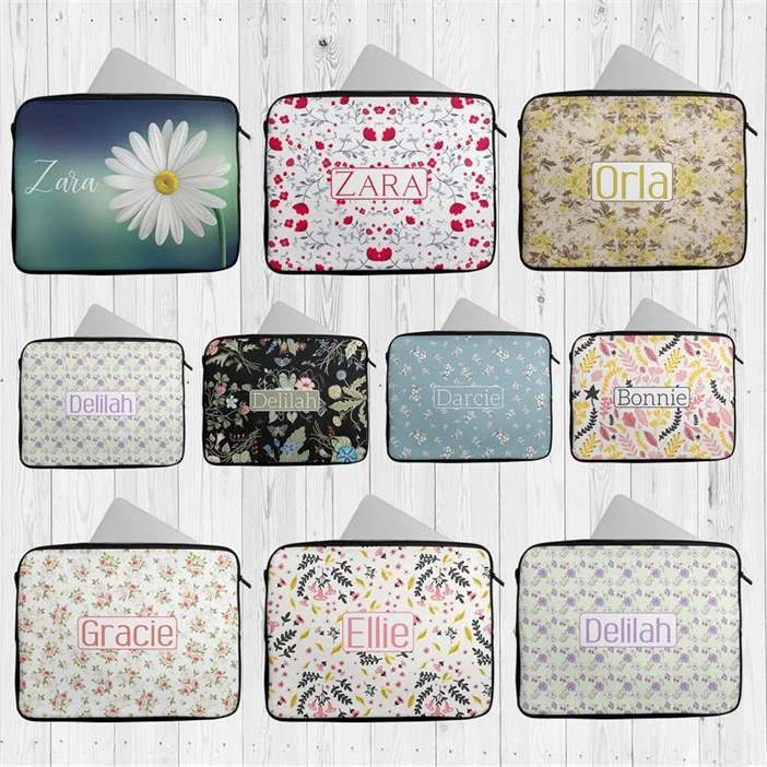 Personalised Laptop Case Any Name Floral Design  Sleeve Tablet Bag 5 - Image 1 of 1