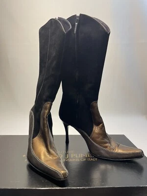 Donald Pliner Couture 9.5 EE. UU. 39.5 UE Botas de Cuero Metálicas Dorado Plata Antiguo Foto 1 de 4