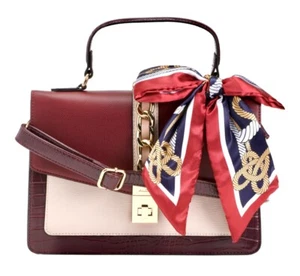 Aldo Cailla Maroon Chain Accent Top Handle Satchel Crossbody Handbag With Scarf - Picture 1 of 10
