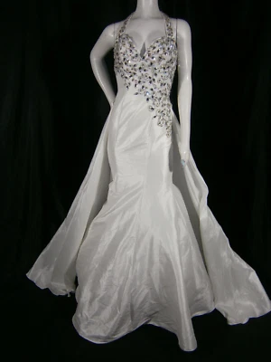 Ritzee Wedding Dress Sexy White 4 Mermaid Satin Open Back Attached Overskirt - Image 1 of 4