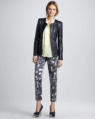 Nuevo con etiquetas $395 Theyskens' Theory Pantalones Estampado de Seda Mujer Padgette Multi Rojo Azul 4 Foto 1 de 4