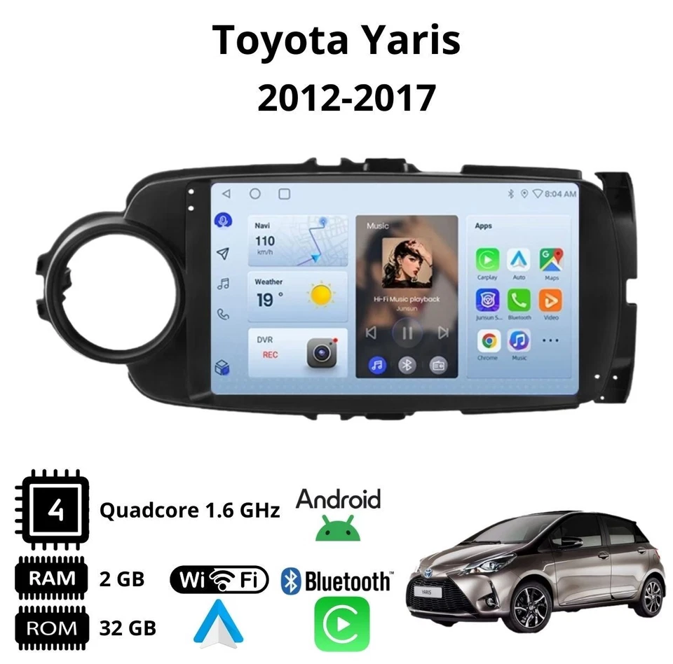 Autoradio stereo Android 9 Pollici per Toyota Yaris dal 2012 al 2017 - Immagine 1 di 4