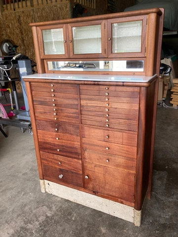 Antique walnut Dental Cabinet Beautiful 25 Drawer 1930’s Stunner Cover