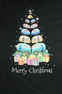 MERRY CHRISTMAS- Christmas Tree of Campers- T-Shirts  Ladies Medium, Black - Picture 1 of 5