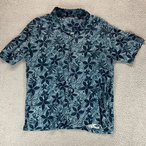 Brandini Shirt Men Large Blue Pure Silk Hawaiian Camp Floral Button Down Aloha - Picture 1 of 9