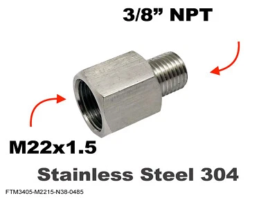 M22x1.5 Female to 3/8" NPT Male Stainless Sensor Adaptor Fittings Conversion - Image 1 of 4