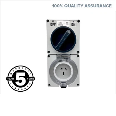 3 Pin 15 Amp Switched Socket Outlet IP66 Weatherproof Industrial - Image 1 of 4