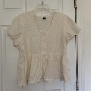 Shein Curve blouse womens 1XL peasant Eyelet short sleeve 100% cotton semi sheer - Picture 1 of 9