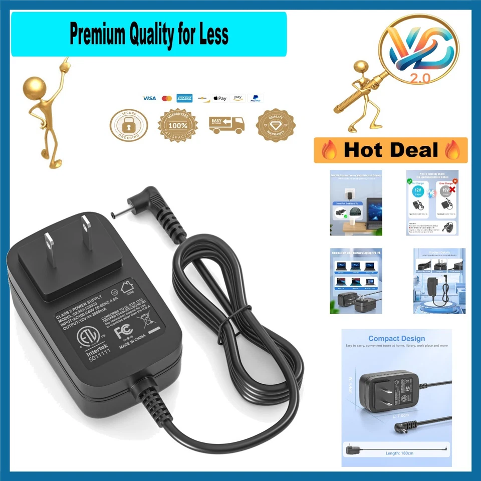 Cargador de portátil Gateway 12V 2A para GWTN GWTN156 EVOO - Nuevo Foto 1 de 4