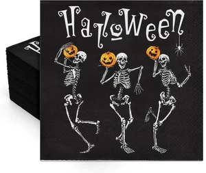 Whaline 50Pcs Halloween Skull Paper Napkins Dancing 6.5 x inch, Black - Picture 1 of 7