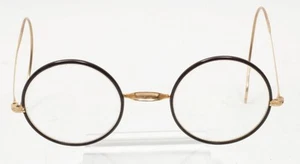 Antique WINDSOR Gold Filled Black 38mm Round Eyeglass Frames CLEAN Lennon - Picture 1 of 10
