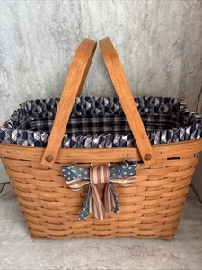 Vintage Large Longaberger Patriot Basket w/ Liner & Protector 1990- Very Rare! - Picture 1 of 9
