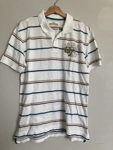 Vintage Aeropostale 1987 Logo Polo Shirt LARGE Men White Stripe Short Sleeve - Picture 1 of 13