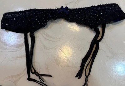 Vintage Y2K Victoria's Secret Black Navy Rhinestone Garter Belt Dream Angel S - Image 1 of 4