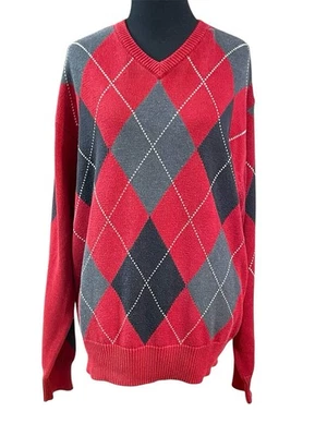 Suéter Para Hombre De Colección Rojo Argyle Cuello en V L Preparación Vacaciones Profesional Madera y Gris Foto 1 de 4