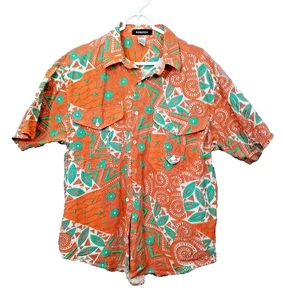 Herren Freizeit 100% Baumwolle Abstraktes Muster Kurzarm Knopfleiste Hemd XL Kratzer - Bild 1 von 9