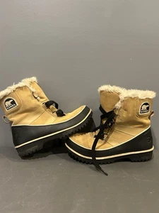 Sorel Boots Womens 6 Tivoli II Snow Pac Suede Leather Faux Fur Trim NL2089 Beige - Picture 1 of 6