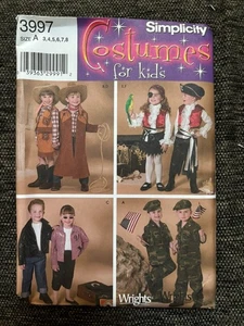 Simplicity 3997 Halloween Child Size Costume New Sizes 3-8 50’s, Soldiers Pirate - Picture 1 of 1