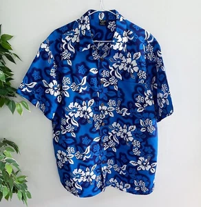 Rylor Mens Size L Short Sleeve Casual Shirt Tropical Hawaiian Blue White - Picture 1 of 6