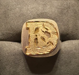14K Gelbgold NFL Denver Broncos auf Sterling Siegelring Größe 10 1/2 - Bild 1 von 5