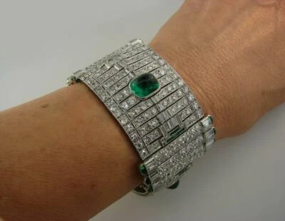 Magnificent Art Deco Colombian 11CT Emerald & Old Cut 32CT White Zircon Bracelet - Image 1 of 4