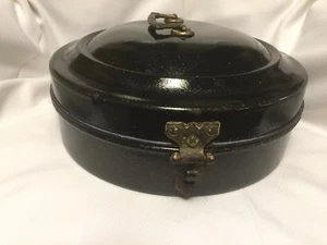 Vintage Black Enamelware Round Bread Bin/Box w/Victorian Hardware ~EN58 - Picture 1 of 9