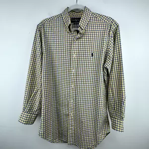 Camisa de vestir Ralph Lauren calce clásico para hombre con botones M amarillo azul blanco a cuadros - Imagen 1 de 8