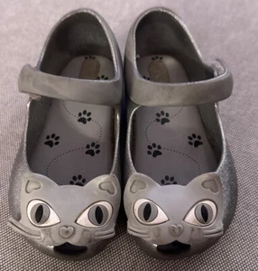 MINI MELISSA Gray Rubber Kitty Cat Face Toddler Mary Jane Shoes Size 8C - Picture 1 of 1
