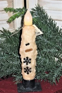 SNOWMAN CREAM CAKE FLICKER TAPER CANDLE & primitive BLACK IRON candle holder - Picture 1 of 4