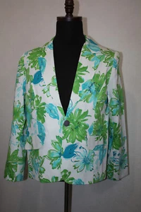 Neu mit Etikett Susan Graver Gr. 16 blau grün Blumenmuster Frühlingsjacke leichte Baumwolle - Bild 1 von 6