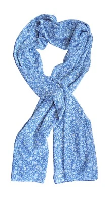 Mujer Blanco Flor Cuello Bufanda, Azul y Blanco Largo Suave Gasa Transparente Envoltura Foto 1 de 4