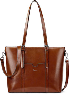 Women Genuine Leather Laptop Tote Bag Office Shoulder Handbags Briefcase 15.6 in