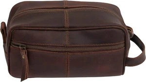 Bolso de tocador unisex de viaje doble kit de aseo de cuero de búfalo genuino kit de aseo/afeitado - Imagen 1 de 8