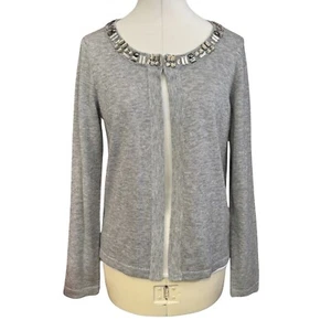 BANANA REPUBLIC Jeweled Wool Blend Cardigan Women Medium Gray Embellished Preppy - Picture 1 of 15