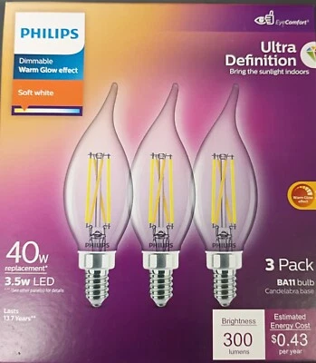 Philips Light Bulbs BA11 40W 300 Lumens Soft White Warm Glow Medium Base Bulbs - Image 1 of 3