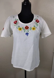 Vintage mexikanisches Bauern Top weiß bestickt Schmetterlingsärmel Gr. 44 - Bild 1 von 4