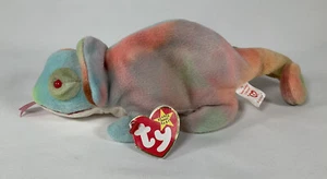 Ty Beanie Baby Rainbow Chameleon Tye Dye Fabric, RARE, Red Star, sello chino! - Imagen 1 de 9