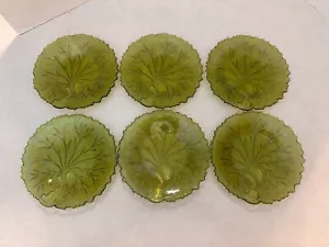 Set of (6) - Indiana Glass Avacado Green - Pebble Leaf - 8" Salad Plates - Picture 1 of 7