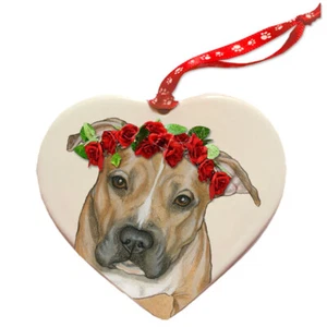Pit Bull Porcelain Valentine's Day Heart Ornament Pet Gift - Picture 1 of 2