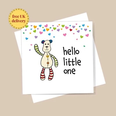 HELLO LITTLE ONE New Baby Card - with shimmer gold heart. - Image 1 of 3