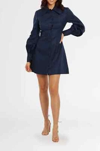LEO LIN Blue Collared Luminous Mini Dress Casual Date Size 12 AU WITH DEFECTS - Picture 1 of 8
