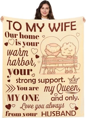 New-To My Wife Blanket from Husband 50x60 Flannel Throw Blanket COZY Fast Ship - Image 1 of 4