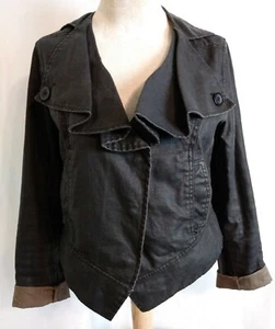 CAbi Waxed Linen Ruffle Moto Jacket Blazer #901 M Gray Black Asymmetrical Hem - Picture 1 of 11