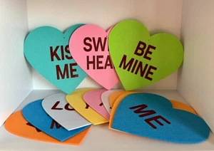 12 Valentine Conversation Candy Felt Hanging Hearts Banner Valentine’s Day Decor - Picture 1 of 17