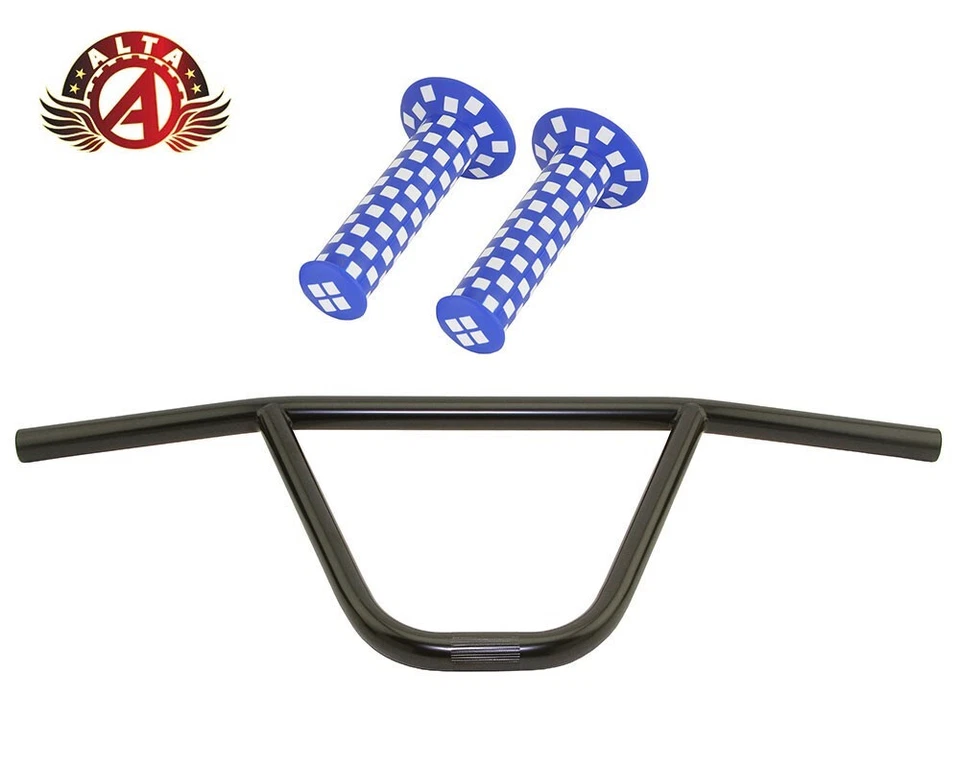 ALTA CW PRO Old School Classic Black Handlebar W/ CHECKERED BMX Style GRIPS. - Image 1 of 1
