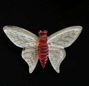 Vintage Carved Lucite Butterfly Pin Red Clear - Imagen 1 de 3