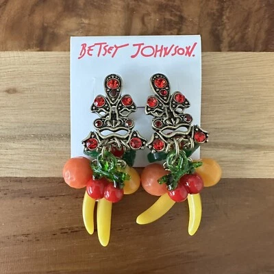 Pendientes de araña Betsey Johnson Island Time Tiki detalles de frutas y cristales nuevos con etiquetas Foto 1 de 4