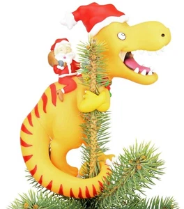 SIN EMBALAJE - Papá Noel Montando un T-Rex Divertido Árbol de Navidad Topper - Grande 10" Dino - Imagen 1 de 6