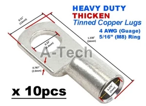 x10 4awg 5/16" M8 Heavy Wall Tinned Copper Lugs Ring Terminal Battery Welding - Bild 1 von 2