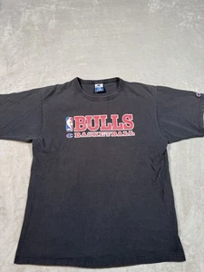 Vintage 90s Champion Chicago Bulls T-Shirt Black Practice Tee Mens L USA - Picture 1 of 6